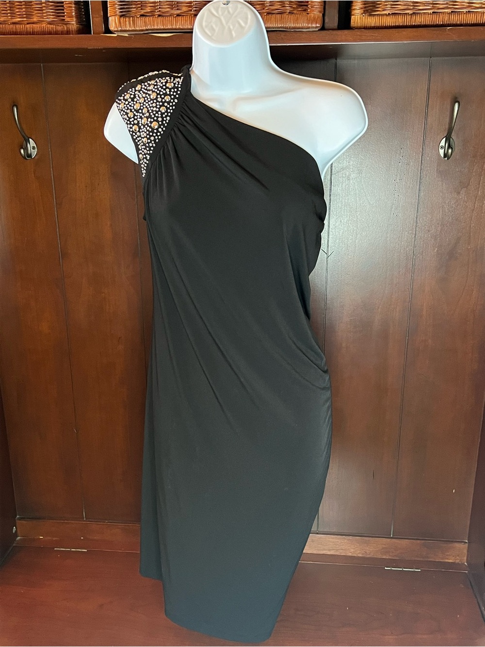 Allen B. by Allen Schwartz One-Shoulder Black Dress with Beaded Shoulder